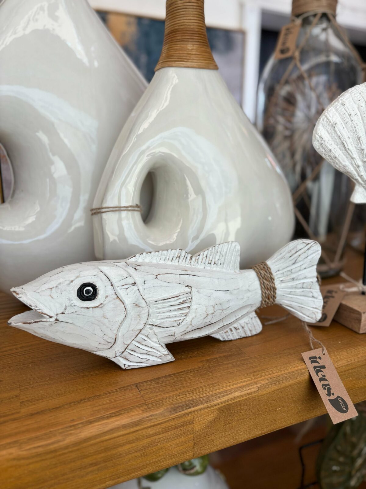 Escultura Peixe Branco em Madeira| Importado de Bali - Image 5