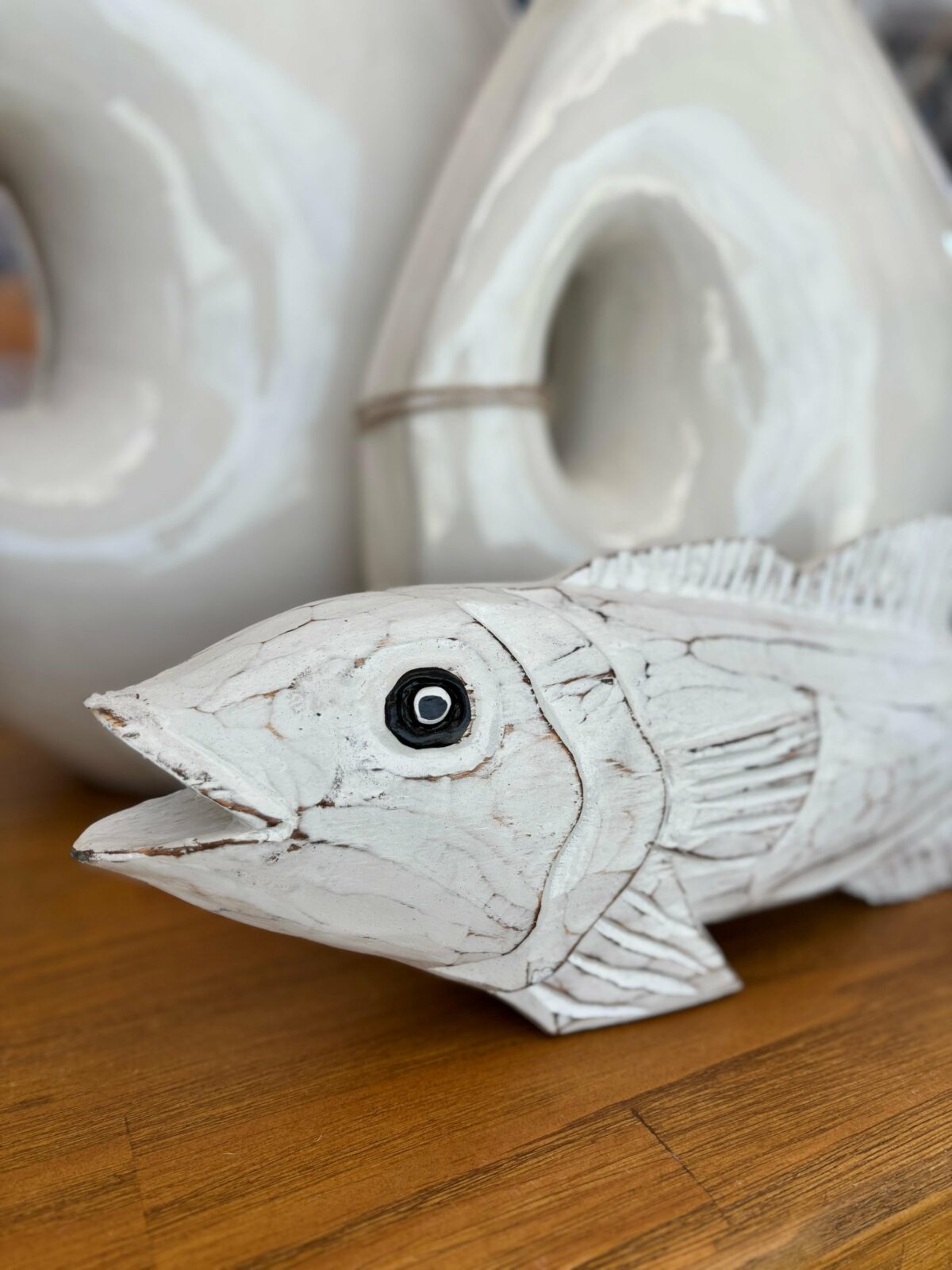 Escultura Peixe Branco em Madeira| Importado de Bali - Image 3