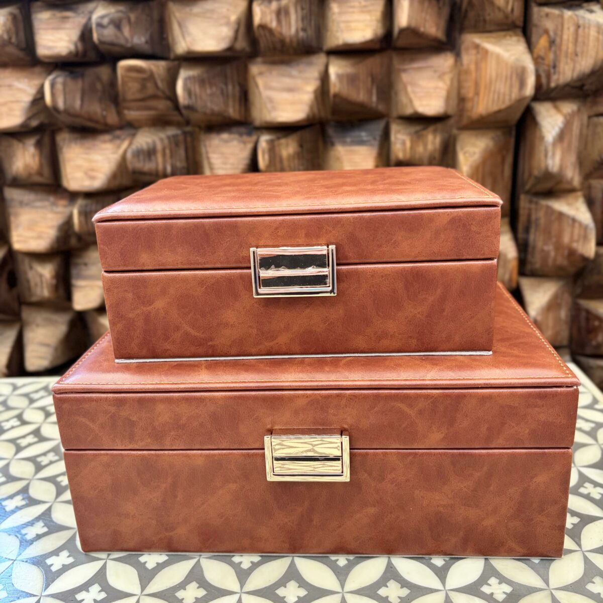 Conjunto com 2 Caixas Decorativa em Madeira e Courino - Imagem 7