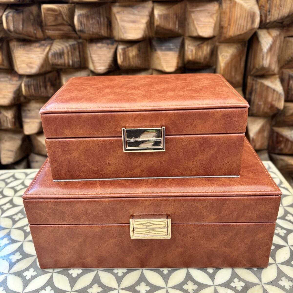 Conjunto com 2 Caixas Decorativa em Madeira e Courino - Imagem 6