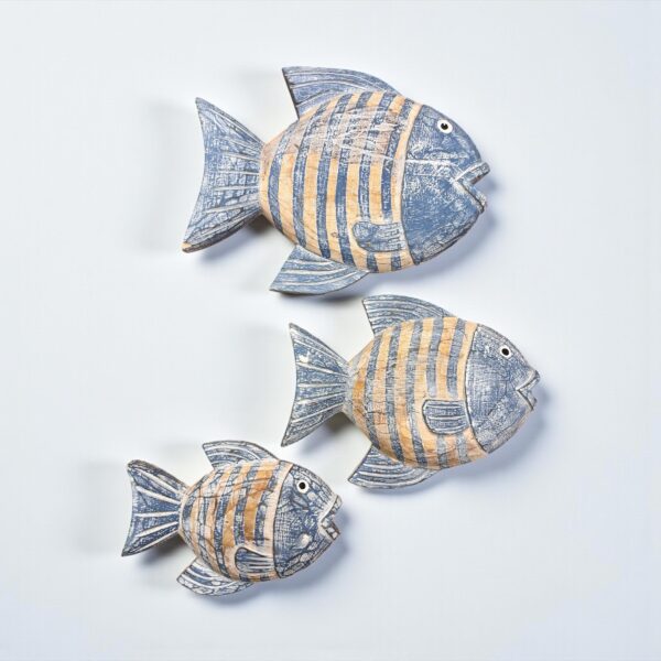 Escultura de Parede Trio Peixe Azul