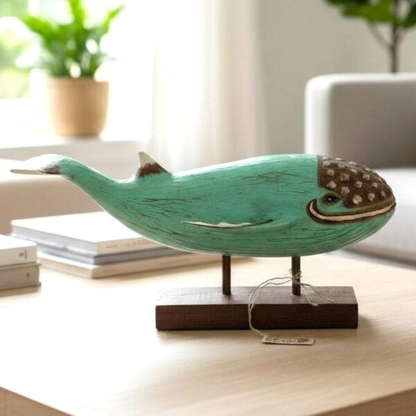 Escultura Baleia Verde em Madeira - Importado de Bali