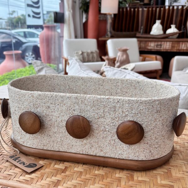 Vaso Retangular em Arenato e Madeira