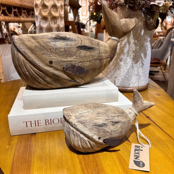 Escultura Baleia em Madeira Rústica Tamanho G – Importada de Bali