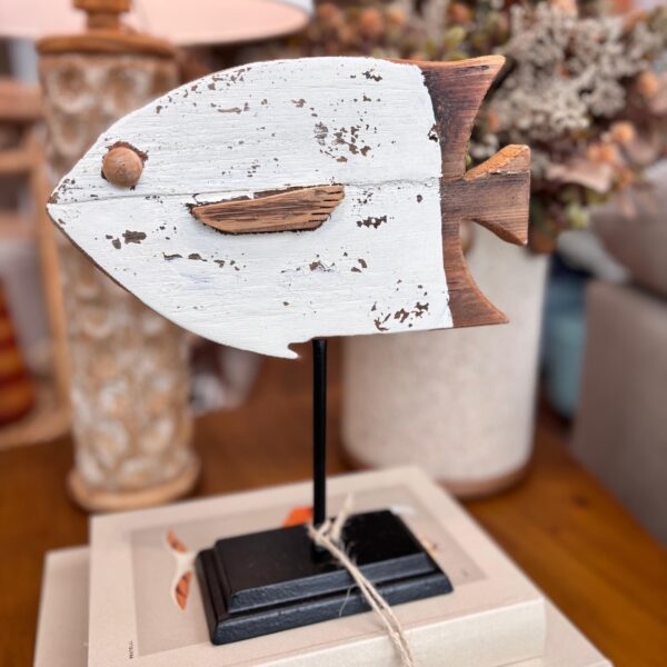 Escultura Peixe em Madeira Rústica Tamanho P- Importado de Bali