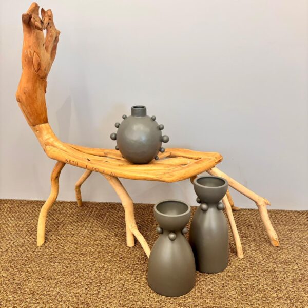 Vaso em Cerâmica Cone Cinza - Tamanho P